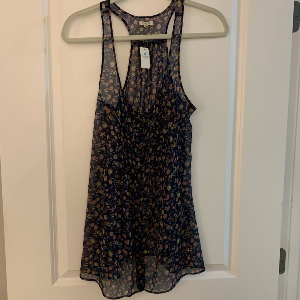 NWT Aerie sheer tunic top w/ pleated bib detail